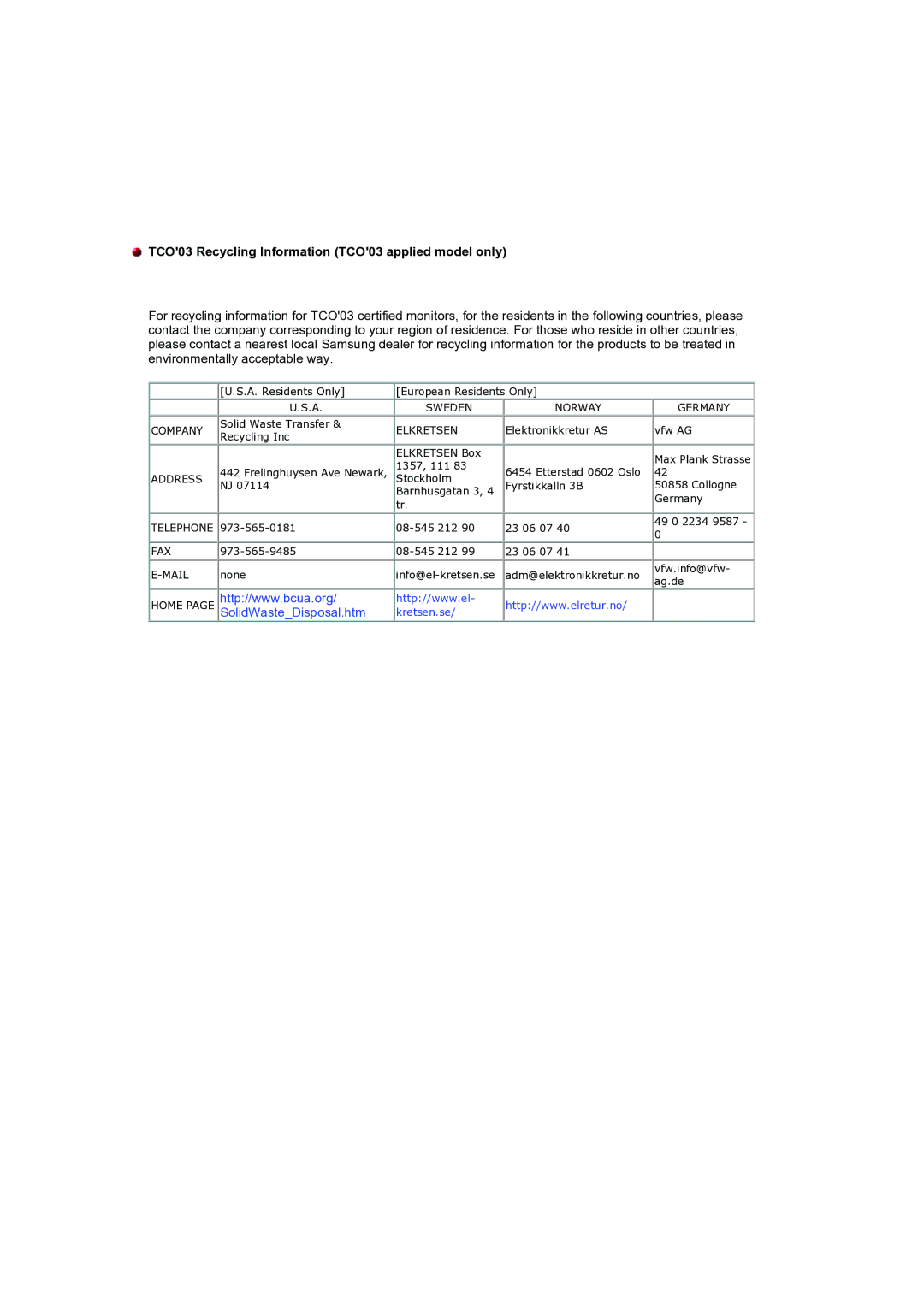 Samsung DS17BSDS/EDC manual TCO03 Recycling Information TCO03 applied model only 