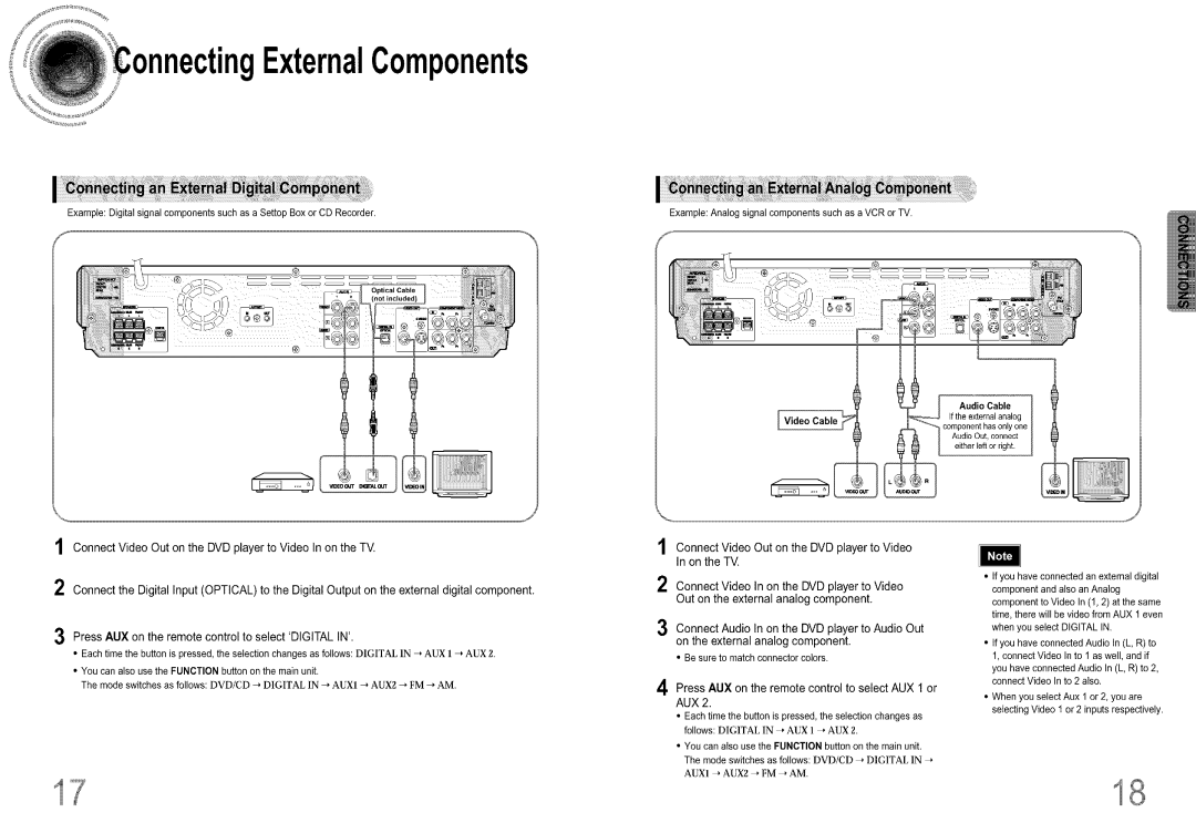 Samsung DS660T manual NgExternalComponents, Press AUX on the remote control to select AUX 1 or 