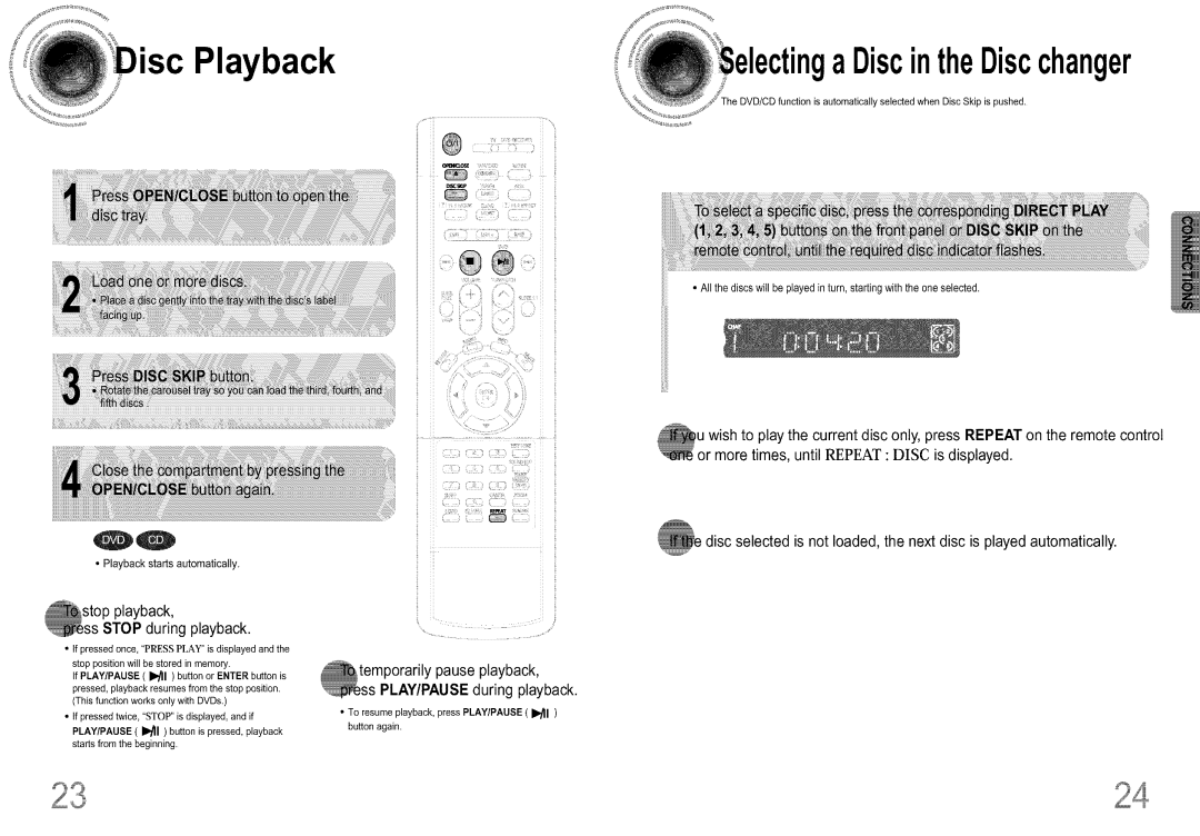 Samsung DS660T manual Playbacka DiscintheDiscchanger, Playback Stop during playback 