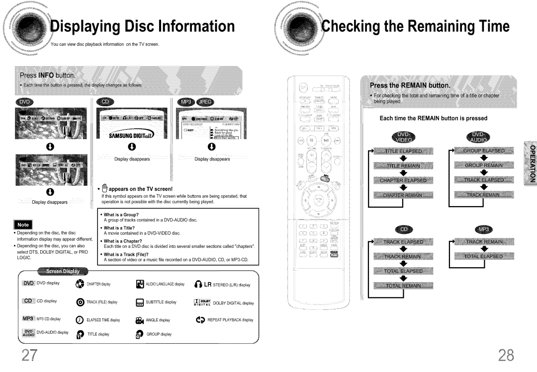 Samsung DS660T manual Ng Disc Information, Ngthe RemainingTime, Appears on the TV screen 