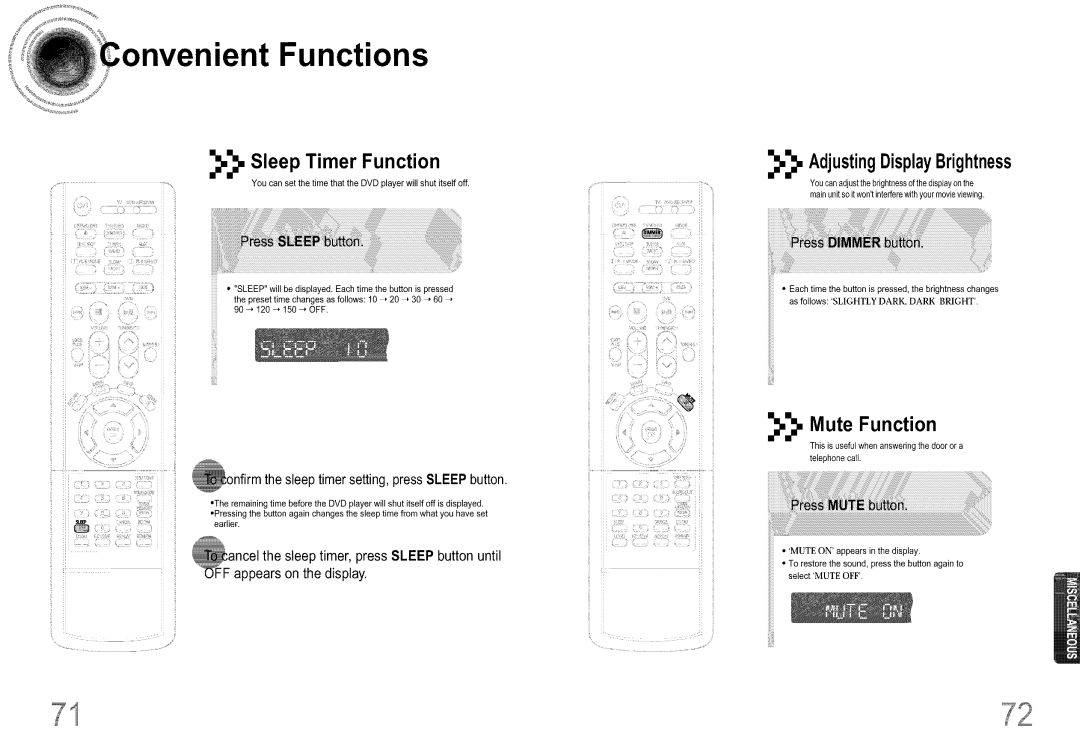 Samsung DS660T manual =nient Functions, Sleep Timer Function 