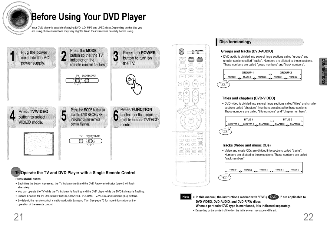Samsung DS660T manual UsingYourDVDPlayer, Groups and tracks DVD-AUDIO, Titles and chapters DVD-VIDEO 