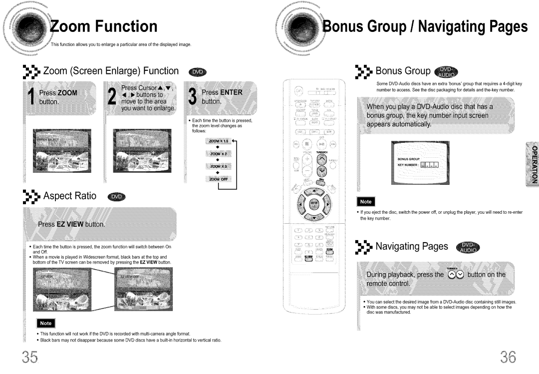Samsung DS660T Group/ NavigatingPag, _,_, Zoom Screen Enlarge Function, _,_, Bonus Group, _._. Aspect Ratio, Keynumber 