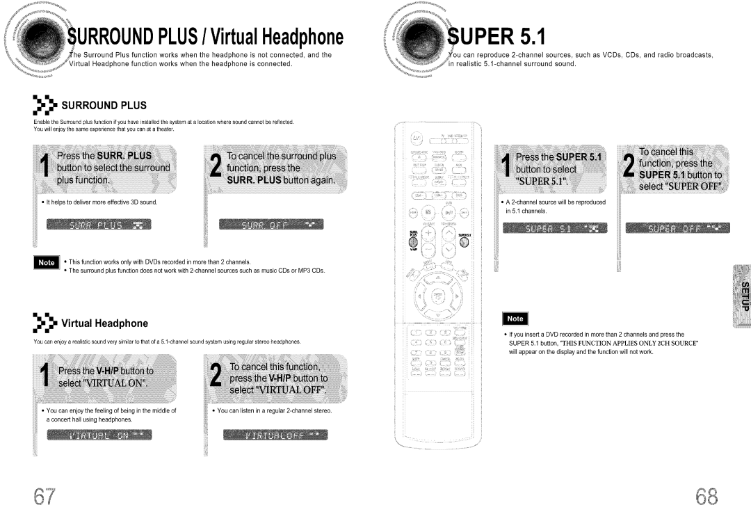 Samsung DS660T DPLUS/VirtualHeadphone, i i i i i i eucaniateninare0ular2channelstere, >Surround Plus, >Virtual Headphone 
