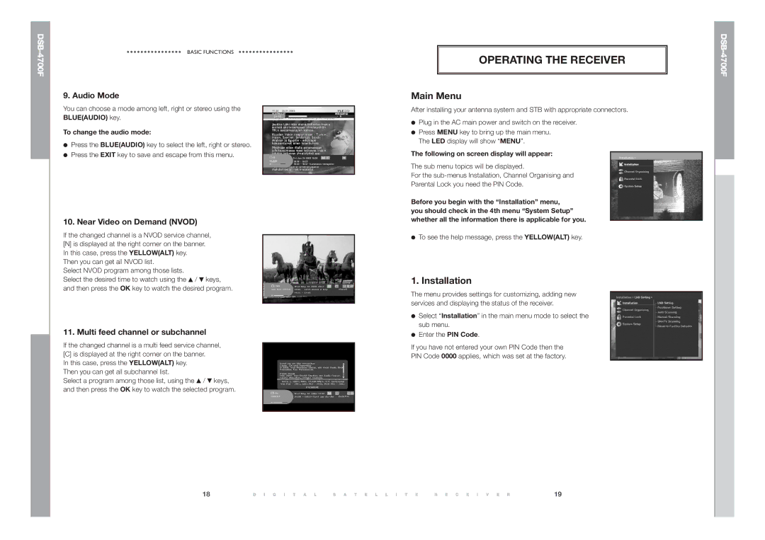 Samsung DSB-4700F manual Operating the Receiver, Audio Mode, Near Video on Demand Nvod, Multi feed channel or subchannel 