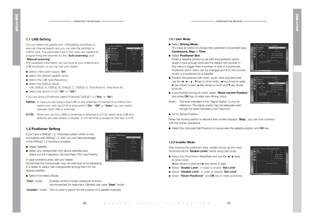 Samsung DSB-4700F manual LNB Setting, Positioner Setting 