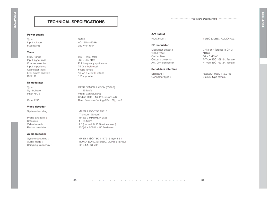 Samsung DSB-4700F manual Technical Specifications 