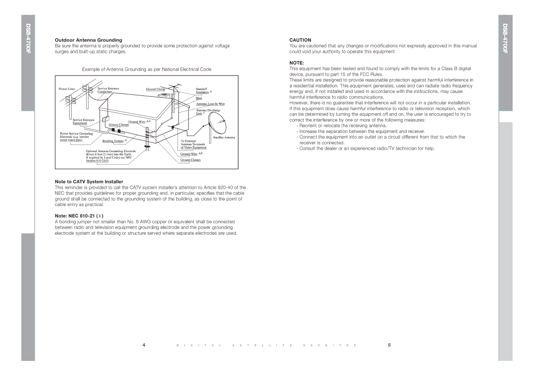 Samsung DSB-4700F manual Outdoor Antenna Grounding 