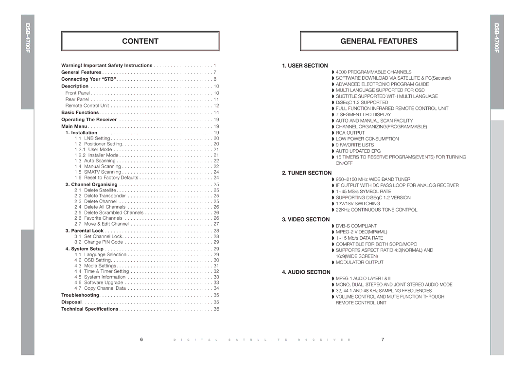 Samsung DSB-4700F manual Content, General Features 