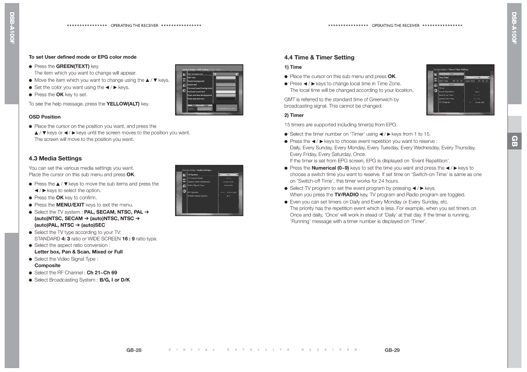 Samsung DSB-A100F manual Media Settings, Time & Timer Setting 