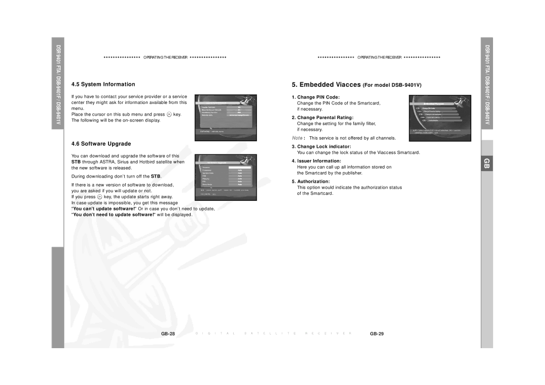 Samsung DSR  9401 FTA manual System Information, Software Upgrade 