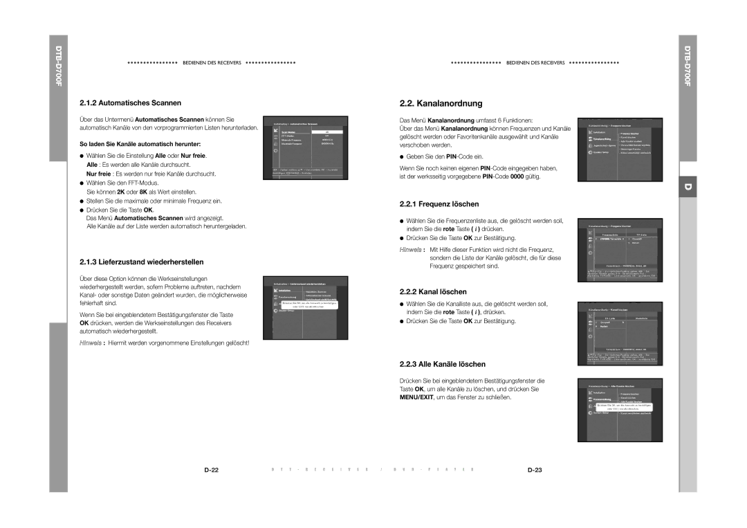 Samsung DTB-D700F manual Kanalanordnung 