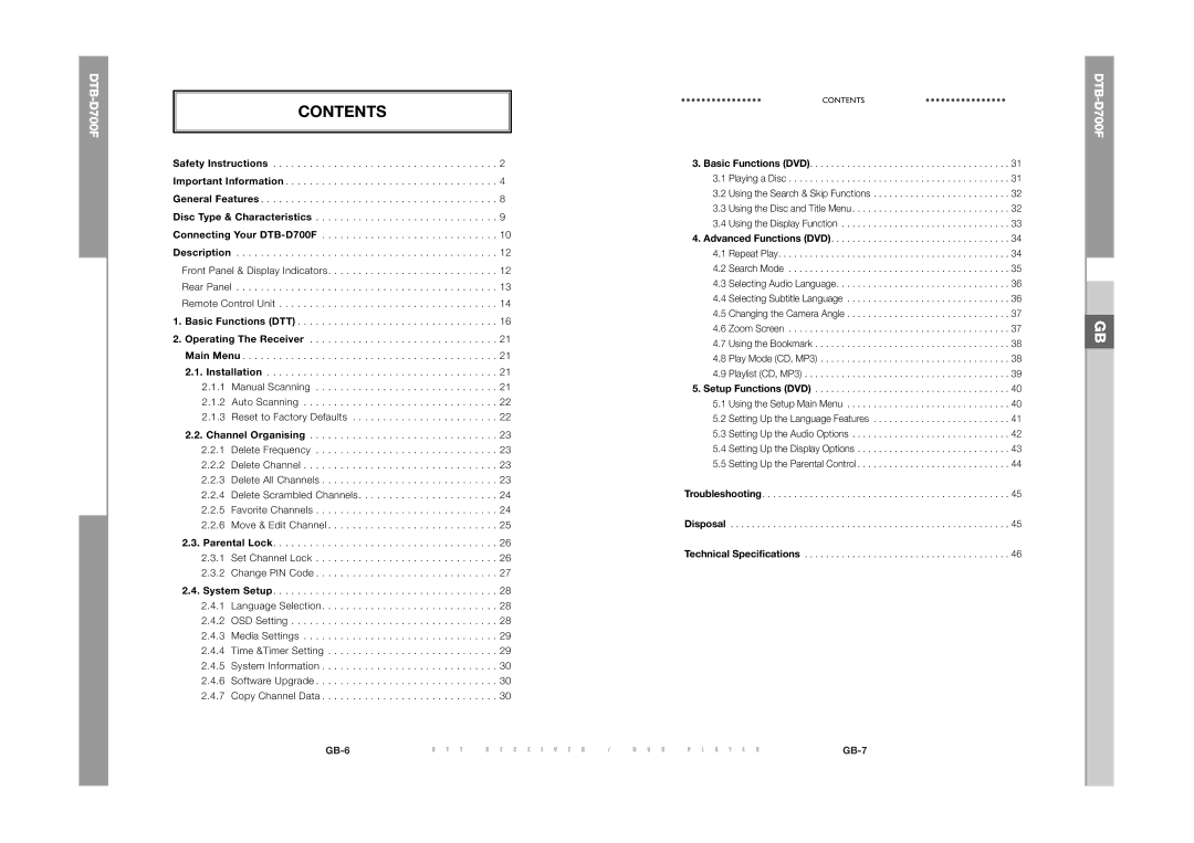 Samsung DTB-D700F manual Contents 