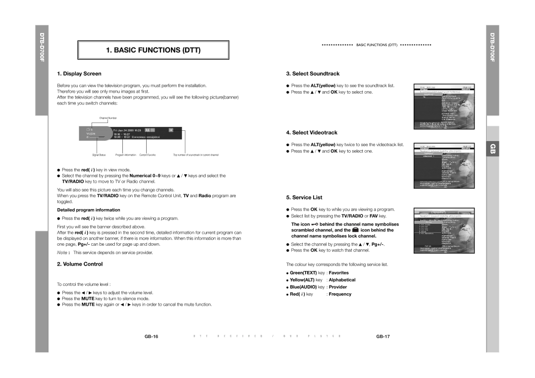 Samsung DTB-D700F manual Basic Functions DTT 