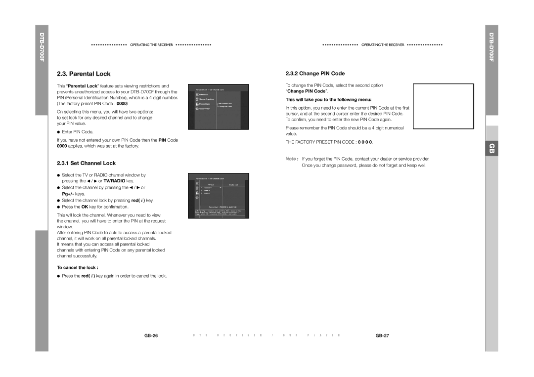 Samsung DTB-D700F manual Set Channel Lock, Change PIN Code, To cancel the lock 