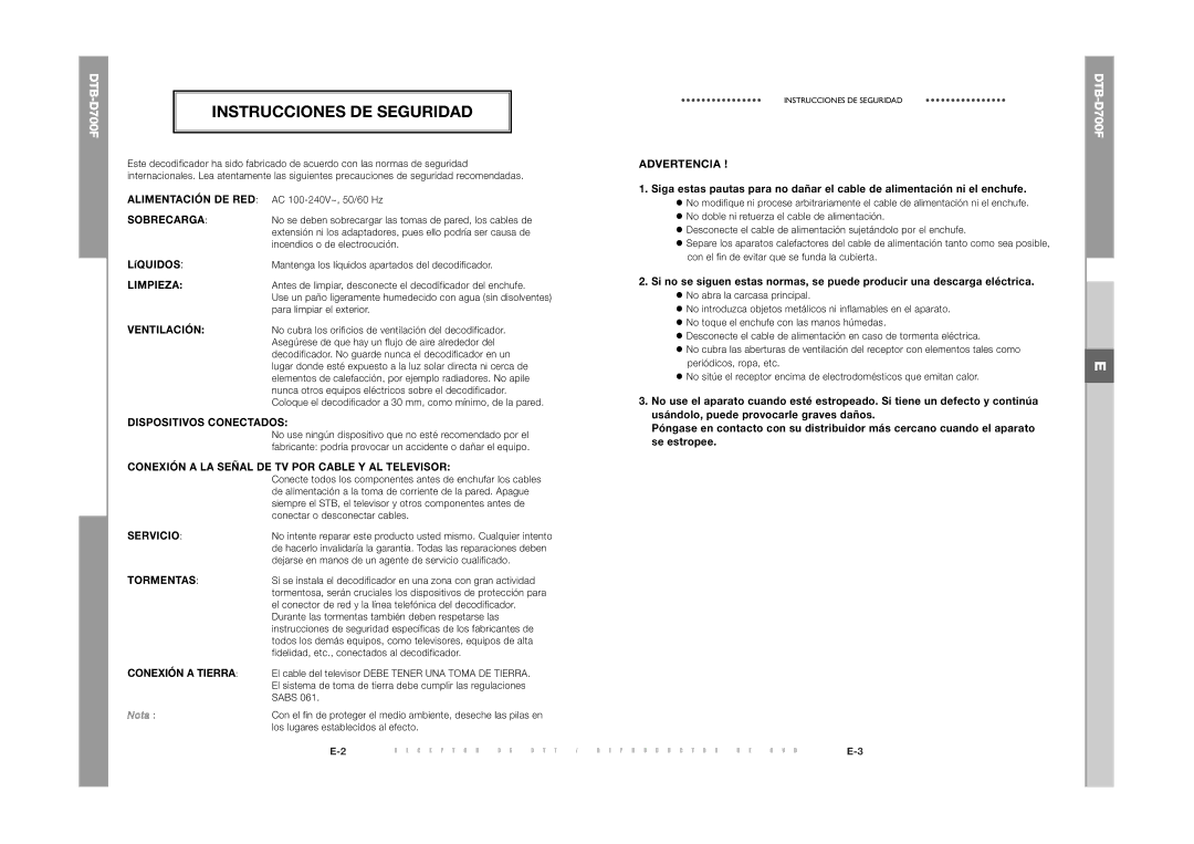 Samsung DTB-D700F manual Instrucciones DE Seguridad, Advertencia 