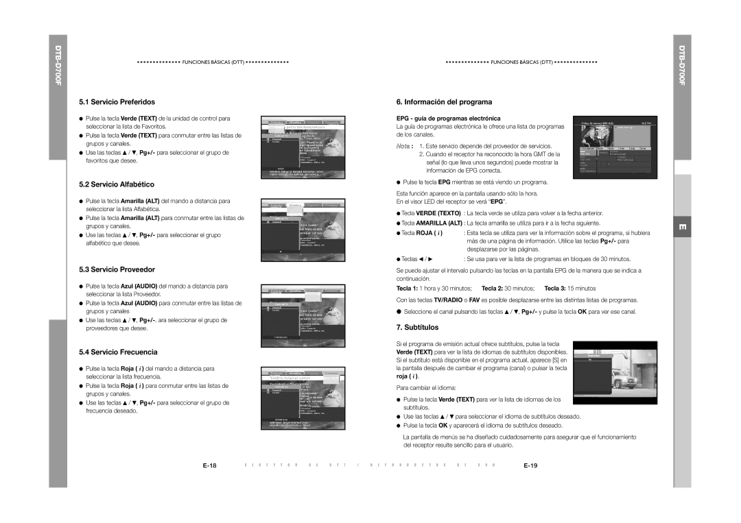 Samsung DTB-D700F manual Servicio Preferidos, Servicio Alfabético, Servicio Proveedor, Servicio Frecuencia, Subtítulos 