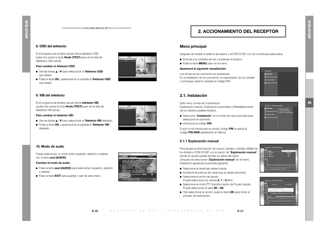 Samsung DTB-D700F manual Accionamiento DEL Receptor, Menú principal, Instalación 