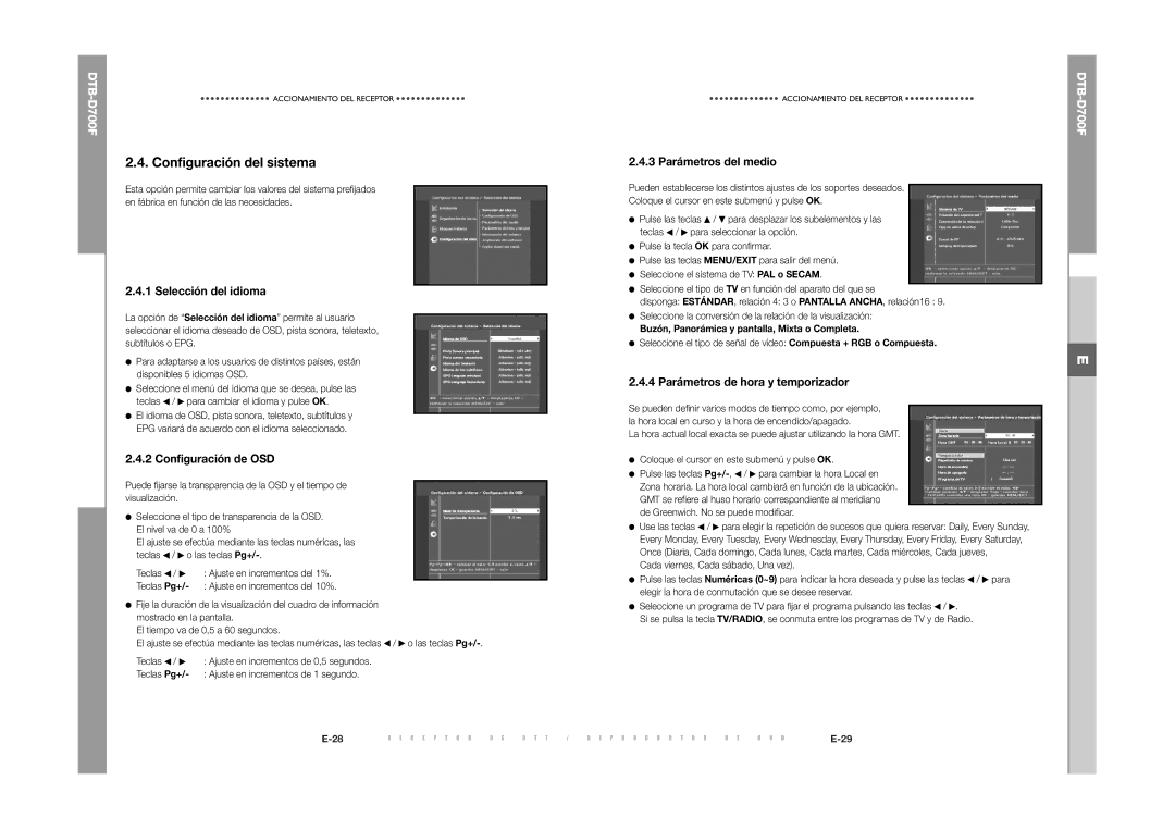 Samsung DTB-D700F manual Configuración del sistema, Selección del idioma, Configuración de OSD, 3 Parámetros del medio 