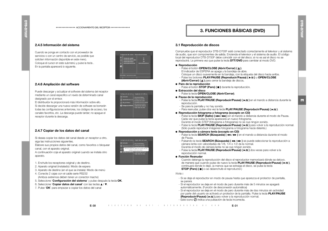 Samsung DTB-D700F Funciones Básicas DVD, Copiar de los datos del canal, Reproducción de discos, Información del sistema 