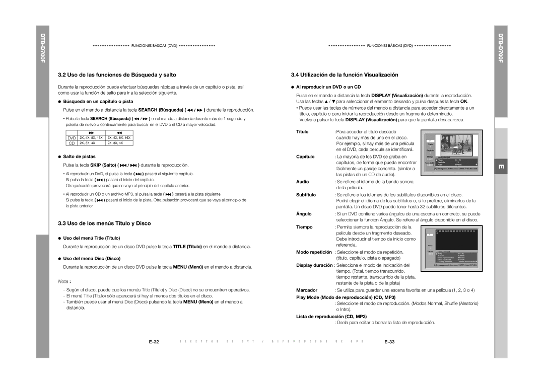 Samsung DTB-D700F manual Uso de las funciones de Búsqueda y salto, Uso de los menús Título y Disco 