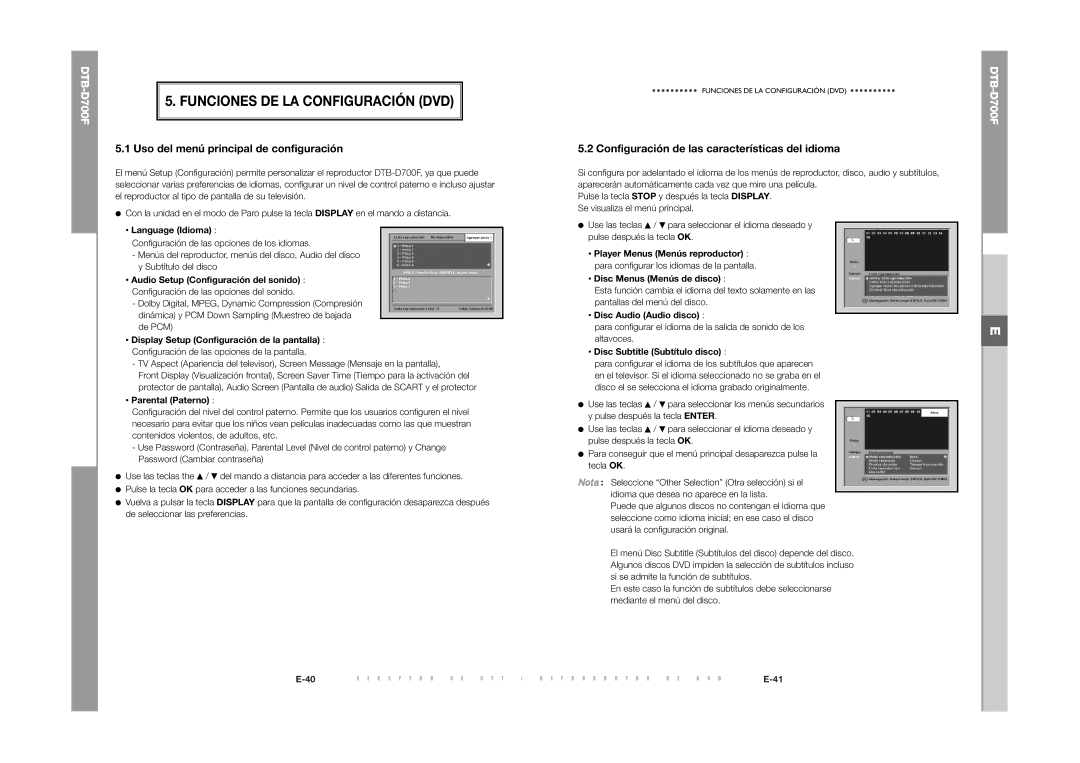 Samsung DTB-D700F manual Uso del menú principal de configuración, Configuración de las características del idioma 