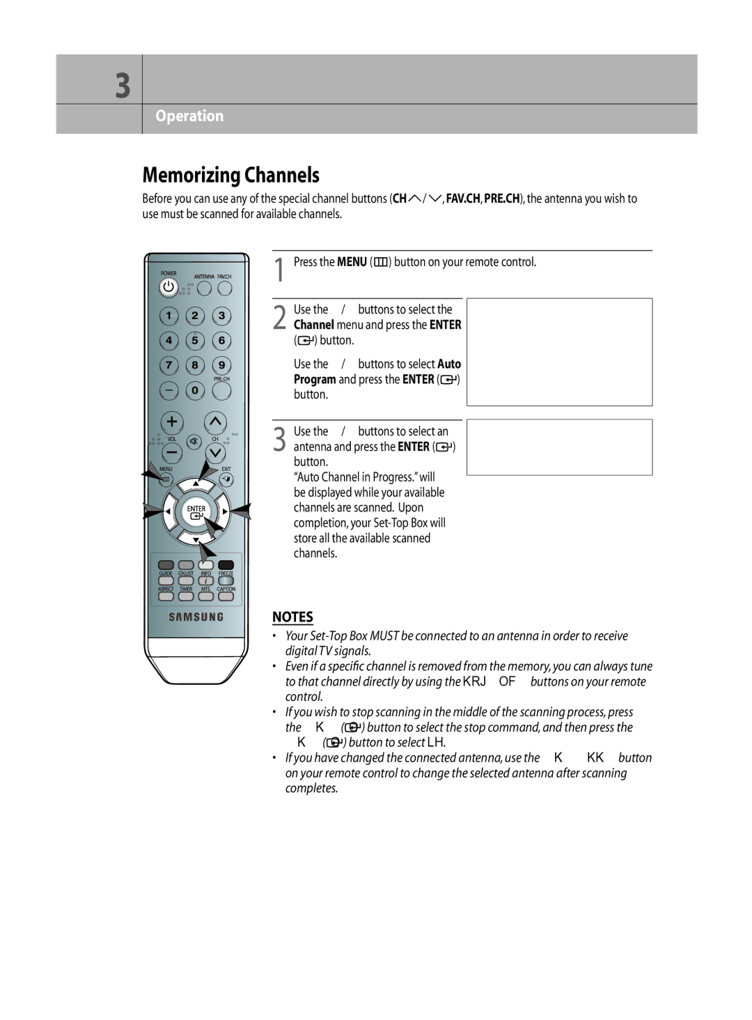 Samsung DTB-H260F manual Chapter Three, Memorizing Channels, Button 