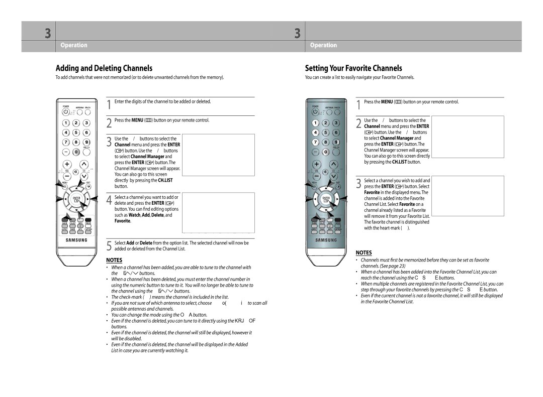 Samsung DTB-H260F manual Adding and Deleting Channels, Setting Your Favorite Channels 