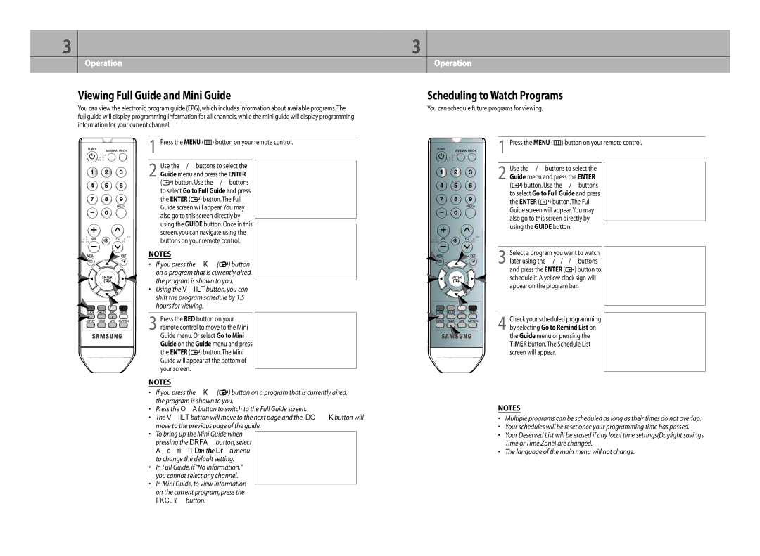 Samsung DTB-H260F manual Viewing Full Guide and Mini Guide, Scheduling to Watch Programs 