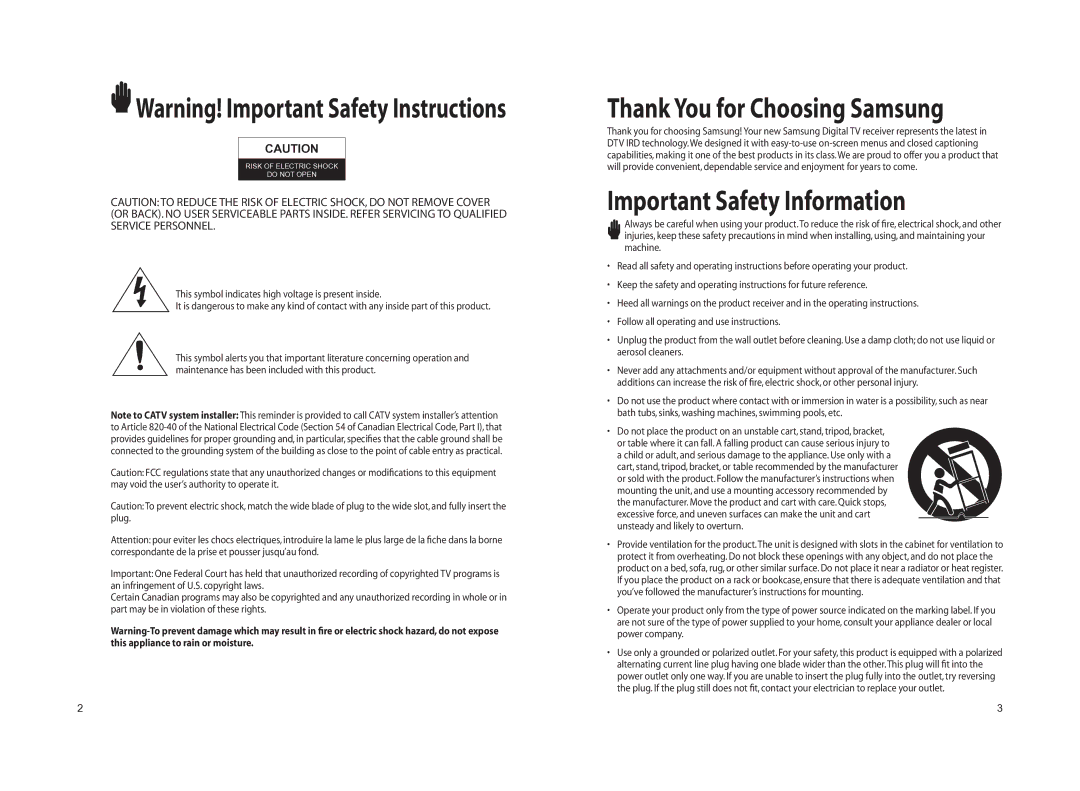 Samsung DTB-H260F manual Important Safety Information 