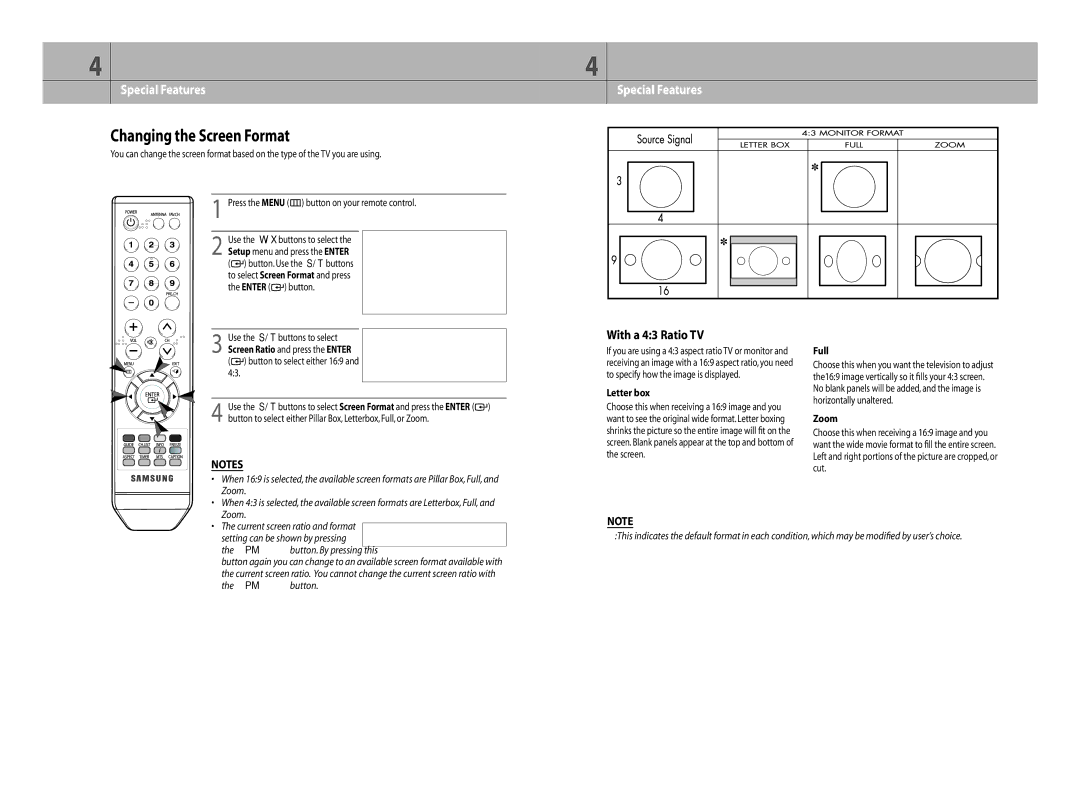 Samsung DTB-H260F manual Changing the Screen Format, Screen Ratio and press the Enter, Letter box, Full, Zoom 