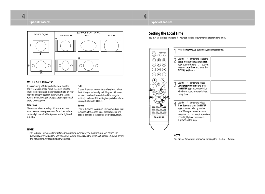 Samsung DTB-H260F manual Setting the Local Time, Pillar box 