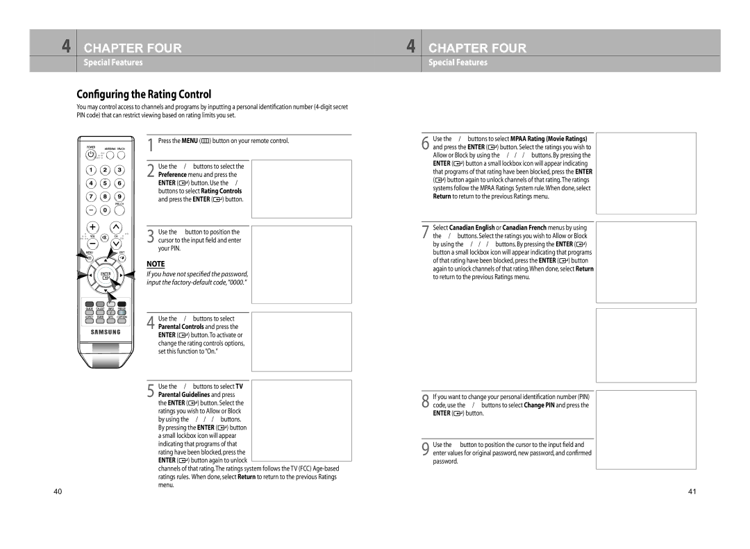 Samsung DTB-H260F manual Conﬁguring the Rating Control, Menu 