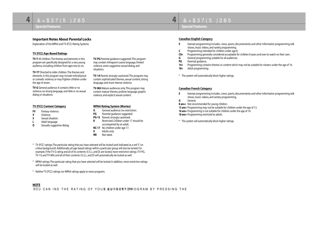 Samsung DTB-H260F manual Important Notes About Parental Locks, TV FCC Age-Based Ratings, TV FCC Content Category 