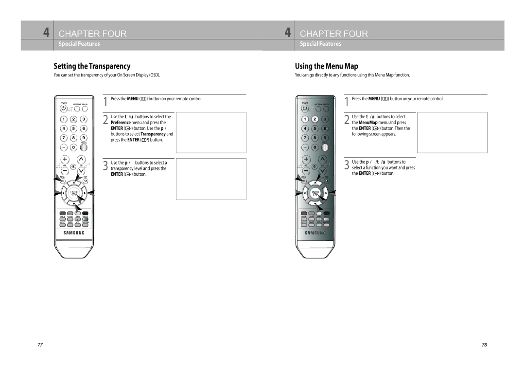 Samsung DTB-H260F manual Setting the Transparency, Using the Menu Map 