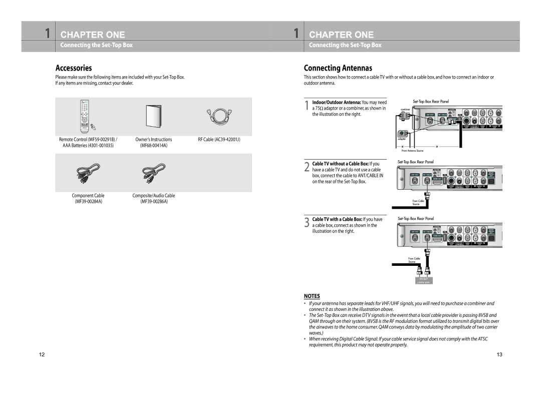 Samsung DTB-H260F manual Accessories Connecting Antennas 