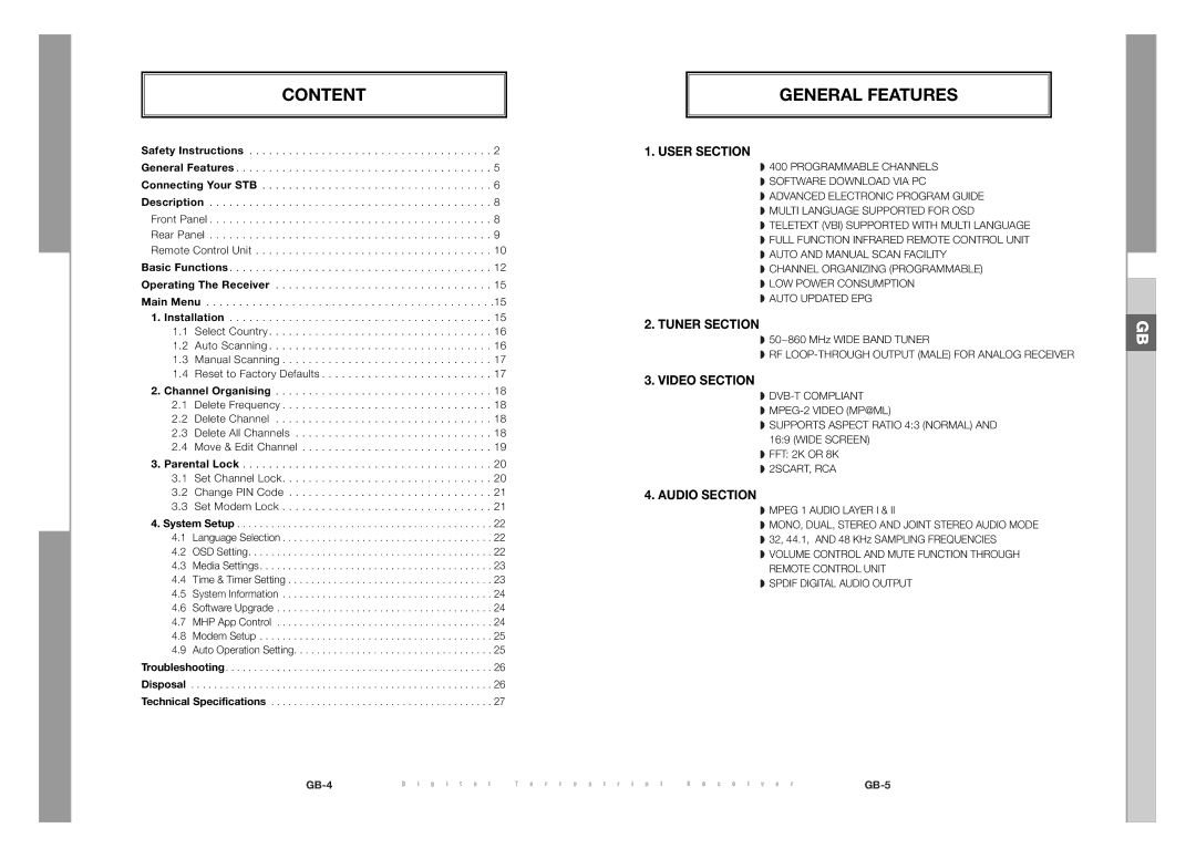 Samsung DTB-S500F, DTB-S501E manual Content, General Features 