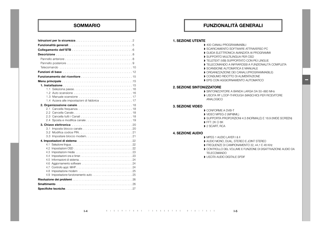 Samsung DTB-S500F, DTB-S501E manual Sommario, Funzionalità Generali 