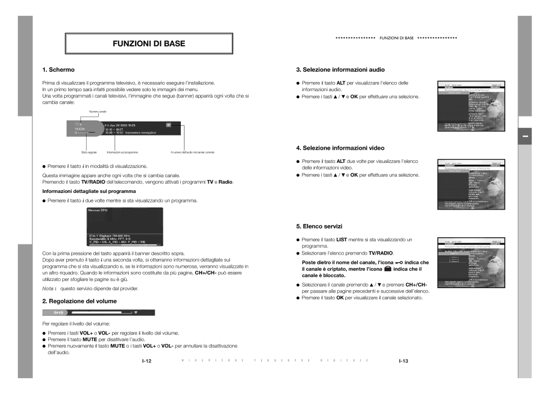 Samsung DTB-S500F, DTB-S501E manual Funzioni DI Base 