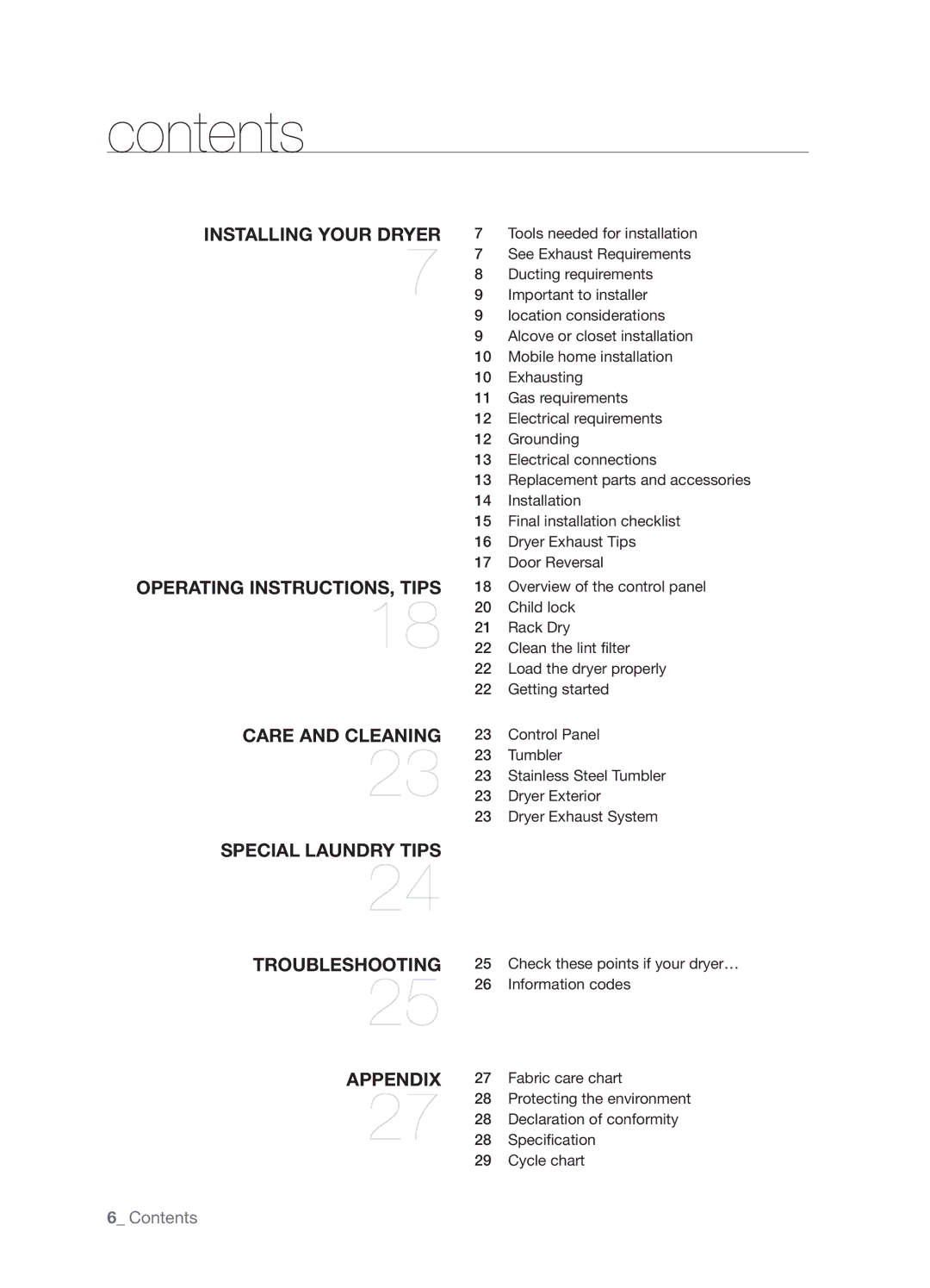 Samsung DV203 user manual Contents 