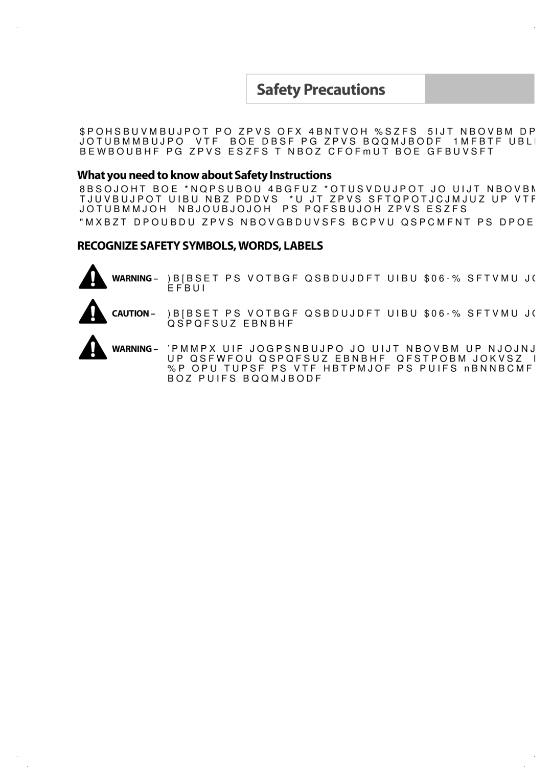 Samsung DV206LEW owner manual Safety Precautions, What you need to know about Safety Instructions 