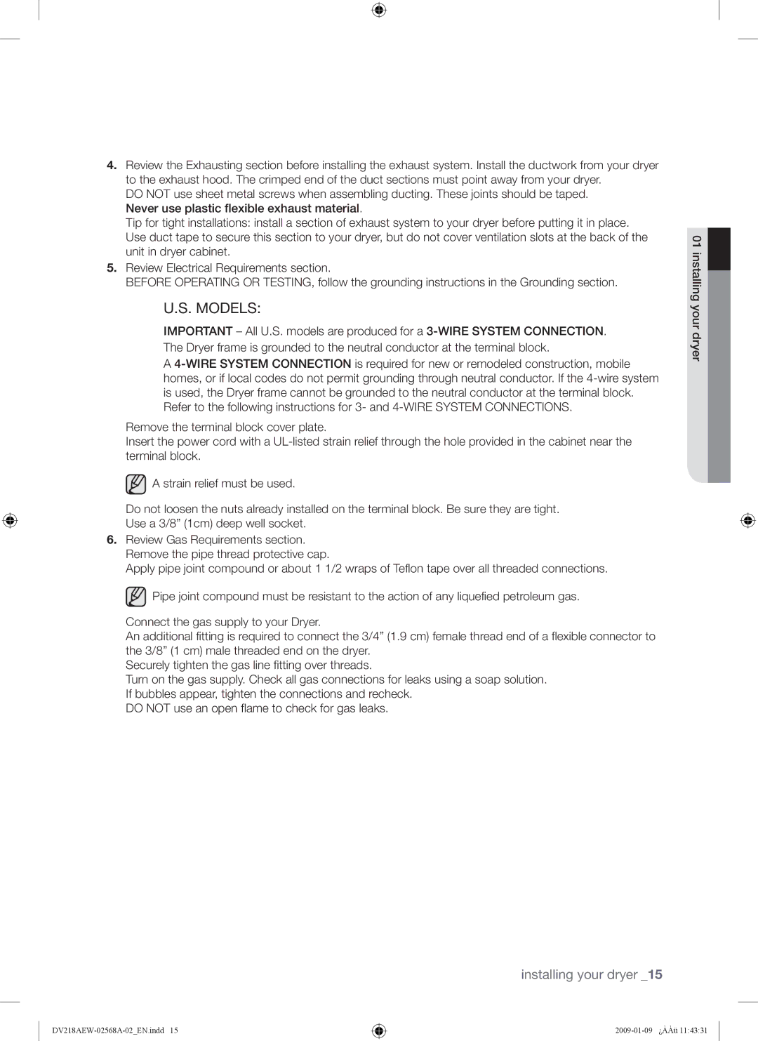 Samsung DV209AG, DV209AE user manual Models 