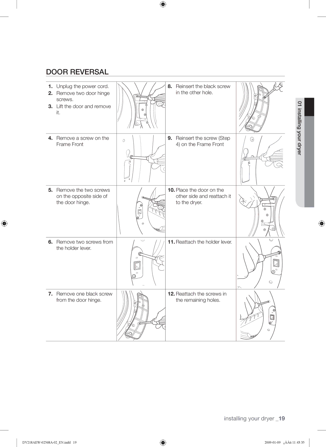 Samsung DV209AG, DV209AE user manual Door Reversal 