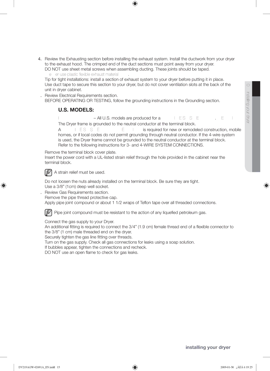 Samsung DV219AE*, DV219AGW, DV219AG* user manual Models 