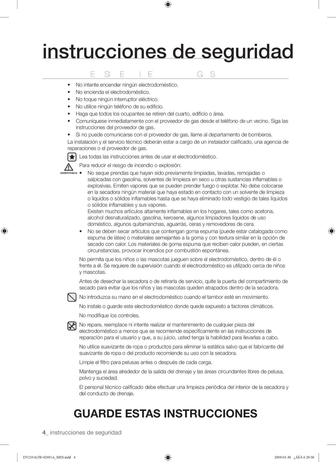 Samsung DV219AG*, DV219AE*, DV219AGW user manual QUÉ Hacer SI Percibe Olor a GAS 