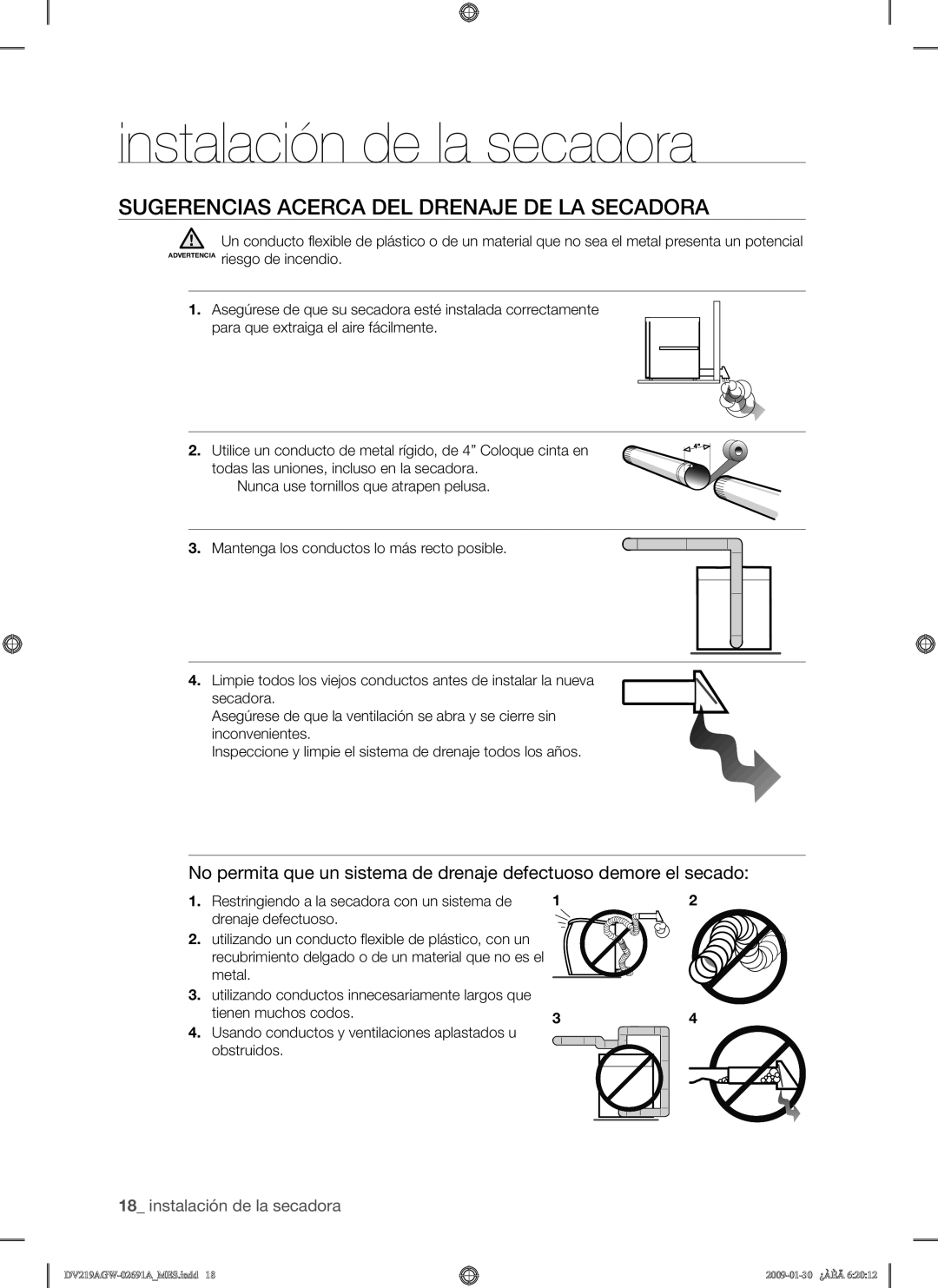 Samsung DV219AGW, DV219AE*, DV219AG* user manual Sugerencias Acerca DEL Drenaje DE LA Secadora 