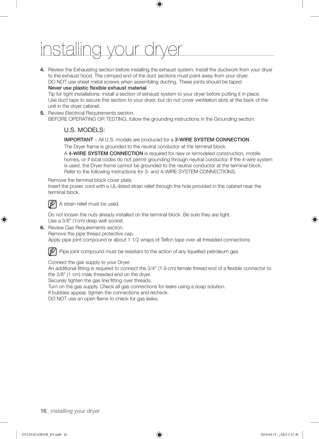 Samsung DV220AE-02810B, DV220AEW, DV210AEW user manual Models 