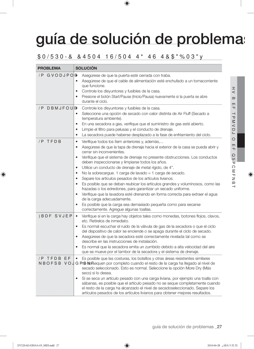 Samsung DV220AE*, DV220AG*, DV210AG*, DV210AE* user manual Controle Estos Puntos SI SU SECADORA…, Problema Solución 