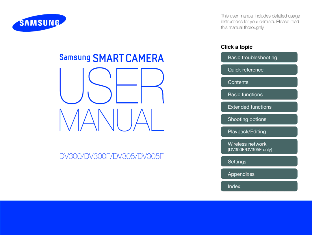 Samsung user manual Settings Appendixes Index, DV300F/DV305F only 