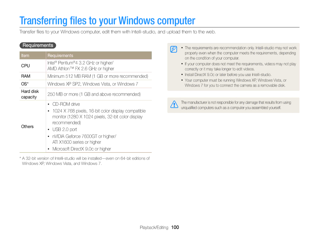 Samsung DV300 user manual Transferring ﬁles to your Windows computer, Requirements 